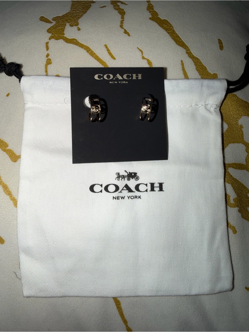 COACH Horse and Carriage Hoop Earrings with Dust Bag